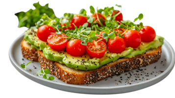Avocado Toast with Tomatoes and Microgreens, a Delicious and Healthy Breakfast Option with a Transparent Background png