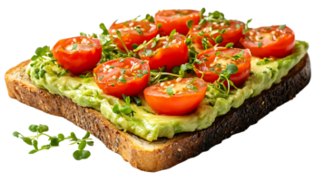 Avocado Toast with Cherry Tomatoes and Microgreens, a Delicious and Healthy Breakfast Option with Transparent Background png