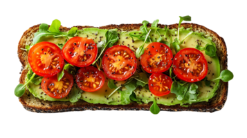 Avocado Toast with Tomatoes and Microgreens on a Transparent Background png