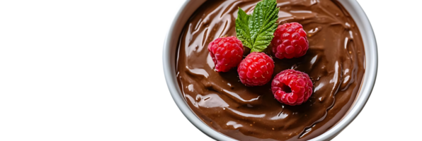 Chocolate Mousse Topped with Fresh Raspberries and Mint on Transparent Background png