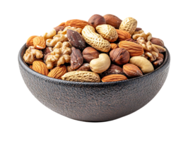 A Bowl of Mixed Nuts, Including Almonds, Walnuts, Cashews, Peanuts, and Hazelnuts, on a Transparent Background png