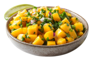 Fresh Mango Salsa with Cilantro and Red Onion, a Delicious and Refreshing Appetizer with a Transparent Background png