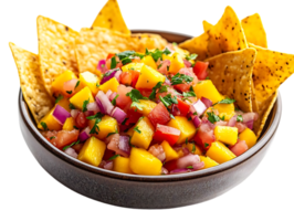 Mango Salsa with Tortilla Chips, a Delicious and Refreshing Appetizer with a Transparent Background png