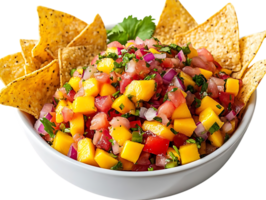 Mango Salsa Recipe with Tortilla Chips, A Refreshing and Flavorful Dip with a Transparent Background png
