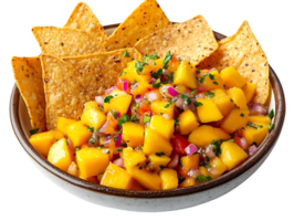 Fresh Mango Salsa with Tortilla Chips, a Perfect Summer Appetizer with a Transparent Background png