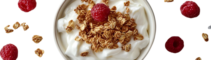 Yogurt with Granola and Raspberries on a Transparent Background png