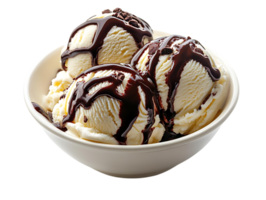 Vanilla Ice Cream Drizzled with Chocolate Syrup on a Transparent Background png