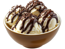 Vanilla Ice Cream Drizzled with Chocolate and Sprinkles on a Transparent Background png