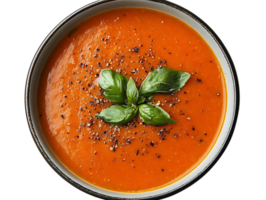 Delicious Tomato Soup with Basil and Pepper, a Warm and Comforting Dish with a Transparent Background png