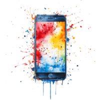 Smartphone with Watercolor Background, Colorful Splashes, Transparent Background png