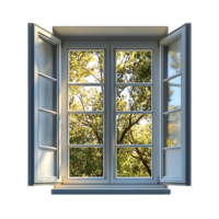 Window with Open Shutters Showing Green Trees Through Transparent Background png