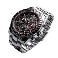 Sleek Black and Red Chronograph Watch with Transparent Background, a Striking Timepiece with Precision and Style png