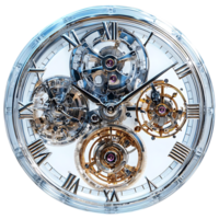 A Close-Up View of a Complex Mechanical Watch with Transparent Background, Revealing its Intricate Gears and Mechanism png