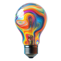 Colorful Light Bulb with a Transparent Background, Vivid Hues and a Swirling Pattern, Bright and Imaginative png