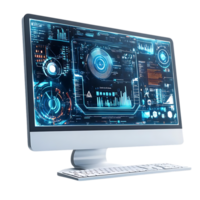 Futuristic Computer Displaying Data with Transparent Background, Modern Technology with User Interface, Futuristic Design with Sci-Fi Interface png
