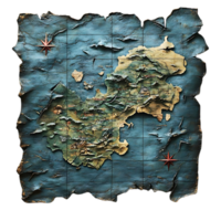 Ancient Treasure Map with Torn Edges and Transparent Background - Discover Hidden Locations and Seek Adventure on this Vintage Map with a Distressed Look. png