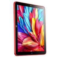 Red Tablet with Colorful Abstract Flower Display on Screen and Transparent Background png