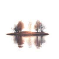 Three Trees Reflecting on a Still Lake with a Transparent Background png