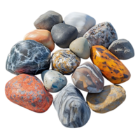 Collection of Smooth, Colorful Stones with Transparent Background png