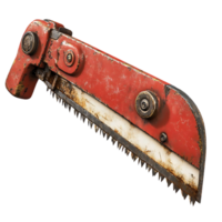 Rusty Red Hand Saw with a Transparent Background,  A Close Up of the Blade and Handle png