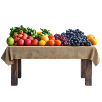 A Table Set with a Variety of Fresh Fruits, Displayed on a Rustic Burlap Tablecloth, Isolated on a Transparent Background png