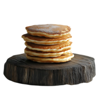 A Stack of Golden Brown Pancakes Resting on a Rustic Wood Slab with a Transparent Background png