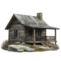 Rustic Log Cabin with Porch on a Transparent Background,  Perfect for Design Projects png