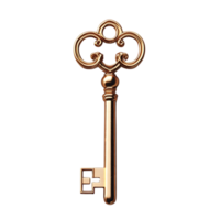An Ornate Golden Key with a Transparent Background, Ideal for Design Projects, Digital Art, and Decorative Purposes. png