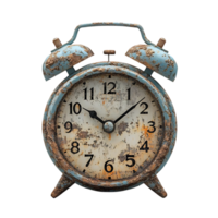 Rusty Vintage Alarm Clock with Transparent Background - Time Flies When You're Having Fun png