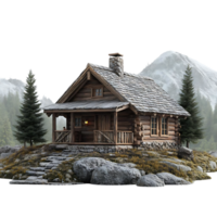 Rustic Log Cabin Nestled in the Mountains with a Transparent Background png