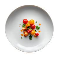 Roasted Tomatoes and Parsley with a Drizzle of Honey on a White Plate with a Transparent Background png