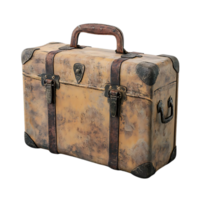 Vintage Weathered Leather Suitcase with Brass Hardware, a Timeless Treasure with Transparent Background png