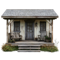 Rustic Cabin with Porch and Transparent Background, Charming Cottage with Porch and Transparent Background, Country Style House with Porch and Transparent Background, Wooden Cabin with Porch and Transparent Background, Vintage Cottage with Porch and Trans png