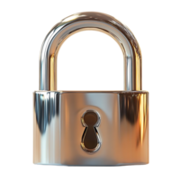 Shiny Chrome Lock Secures Data with a Transparent Background png