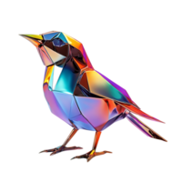 Metallic Polygonal Bird Sculpture with Transparent Background, Iridescent and Shiny, Abstract Animal Design, 3D Model, Geometric Bird, Digital Art,  Low Poly Bird png