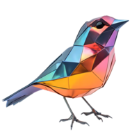 A Colorful Geometric Bird with Transparent Background and Shiny Metallic Finish png