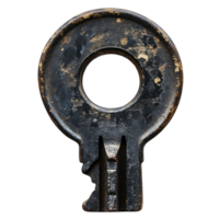 A Rusty Key with a Transparent Background, a Vintage Metal Key with a Round Head and a Long, Thin Shank, a Worn Key with a Circular Hole in the Center, a Unique Key with a Distinctive Shape, a Key with a Transparent Background. png