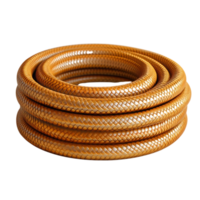 Coiled Golden Braided Hose with a Transparent Background, A Close-Up of a Braided Hose with a Golden Finish png