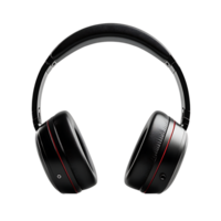 Black Headphones with Red Trim,  Immerse Yourself in Audio with a Transparent Background png