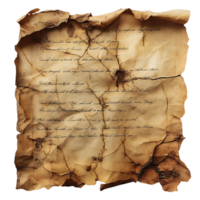 A Worn and Weathered Parchment with Handwritten Script, Displaying an Ancient Message on a Transparent Background png