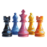 Chess Pieces Stand Tall, Displaying a Vibrant Spectrum of Colors with a Transparent Background png
