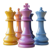 Colorful Chess Pieces on a Transparent Background, A Striking Display of Strategy and Design png