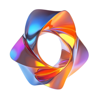 astratto brillante metallico oggetto con trasparente sfondo, un' torsione forma nel vivace sfumature, iridescente colori, digitale arte, astratto forme png