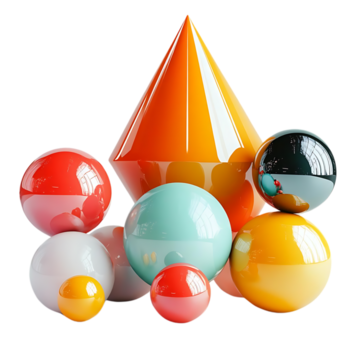 brilhante geométrico formas com uma transparente fundo - abstrato arte com vívido cores e 3d rendido objetos png