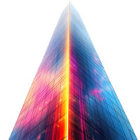 A Tall Building with a Bright, Colorful Light Strip Shining Down the Side, Transparent Background png