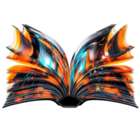 Open Book with Transparent Background, Glowing with Digital Data, Illuminated Pages in Vivid Hues png