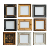 Nine Ornate Picture Frames with Transparent Background - A Perfect Display for Your Art png