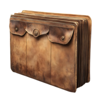 Vintage Leather Portfolio with Three Pockets and Button Closure, a Classic Example of Quality Craftsmanship with Transparent Background png