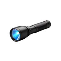 Powerful LED Flashlight Emits a Bright Blue Beam for Enhanced Visibility in the Dark, Transparent Background. png