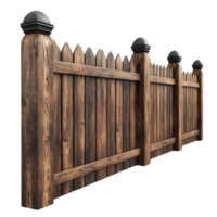 Wooden Fence with Transparent Background, Rustic Picket Fence with Ornate Metal Finials, Isolated Fence for Design Projects png